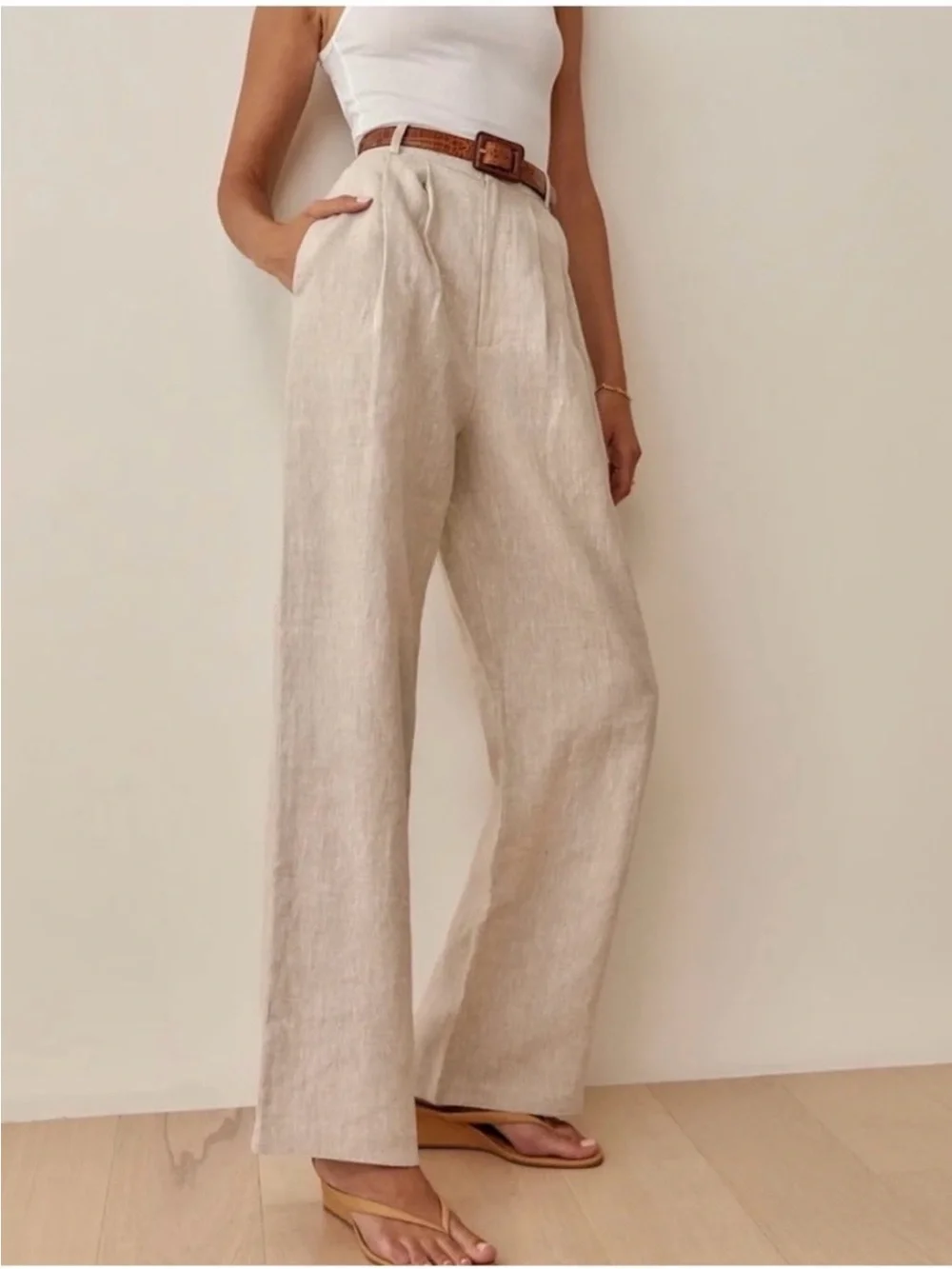 Reformation Vesta Linen Pants Women’s Size 6 Wide Leg Pleated Minimalist Work